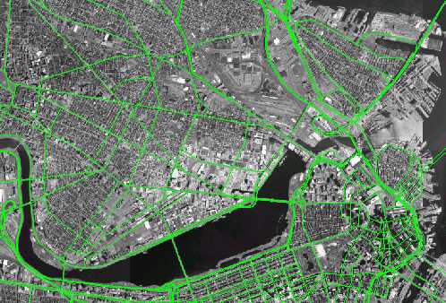 Orthophoto of MIT area with major roads overlaid