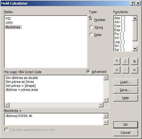 Field Calculator with Advanced Button checked