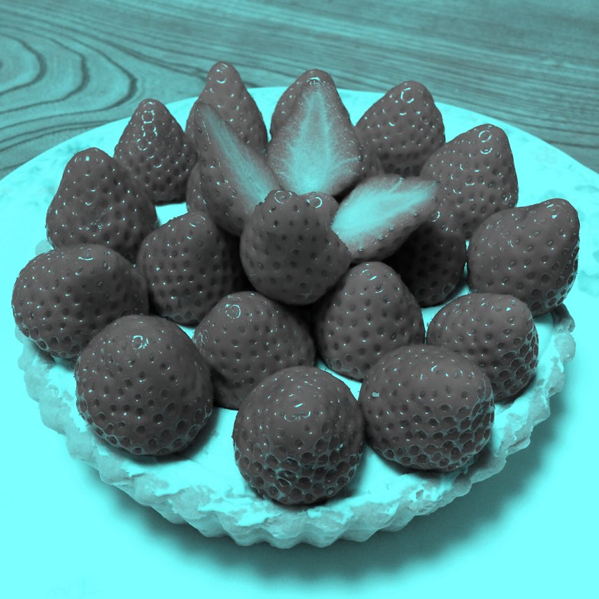 there are no red pixels in the image, yet we see the strawberries as reddish