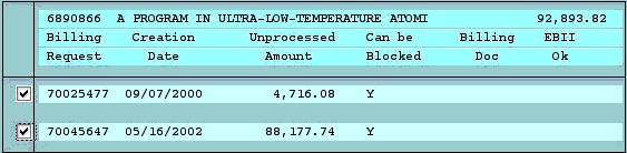 Unprocessed Billing Requests for WBS: select