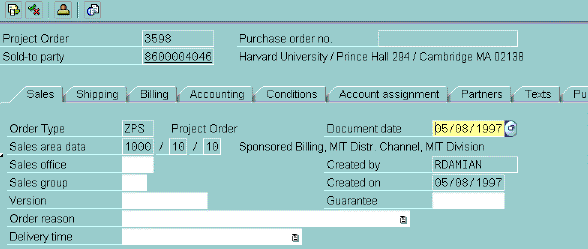 Change project order: header data