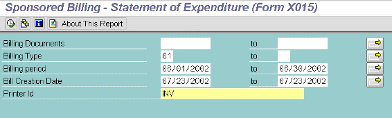 Statement of Expenditure (Form X015): initial screen