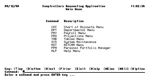CAO Application Main Menu