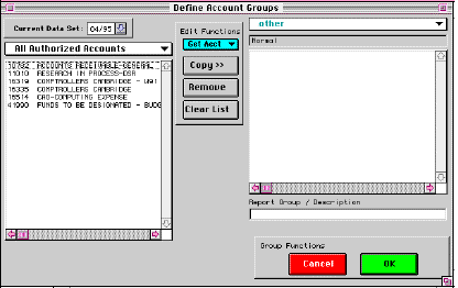 Define Account Group screen