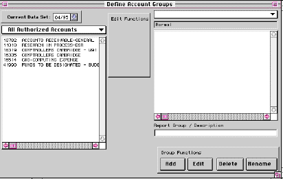Define Account Group screen
