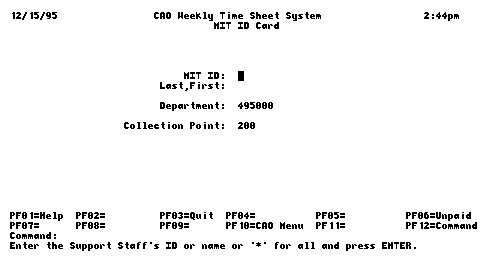 Weekly Time Sheets, ID Card screen