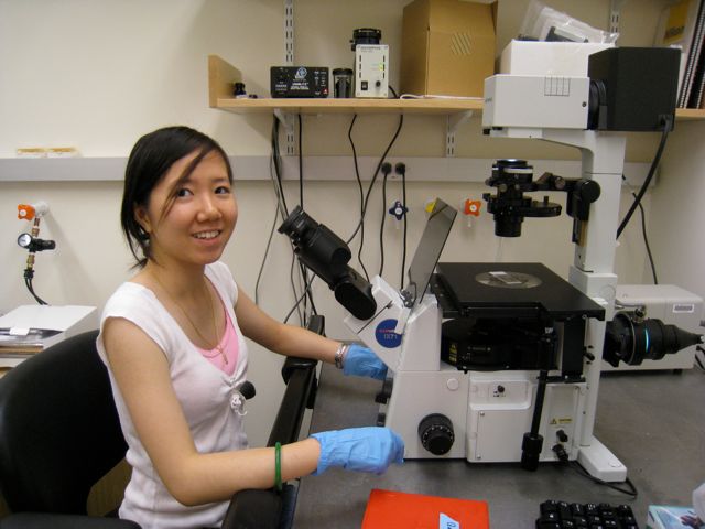 Quynh Anh in microscope room