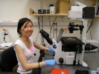Quynh Anh in microscope room
