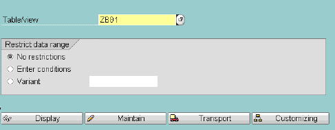 Maintain Table Views: initial 
  screen
