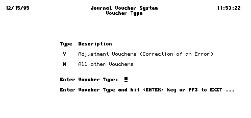 Voucher Type screen