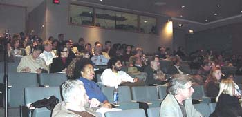 crowd in Wong Auditorium for Jones-Schechter Forum