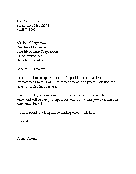 Letter Of Acceptance