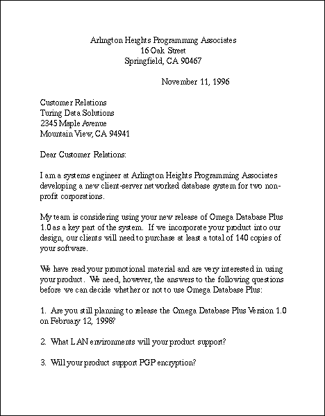 Sample Letter of Inquiry, page 1
