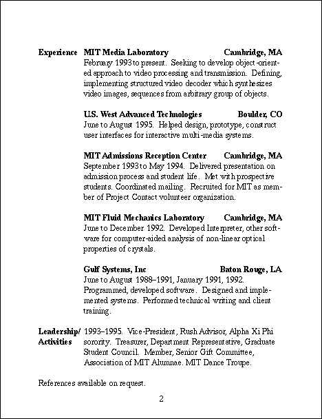 Resume w references