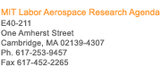 MIT Labor Aerospace Research Agenda, E40-211, One Amherst Street, Cambridge, MA 02139-4307
