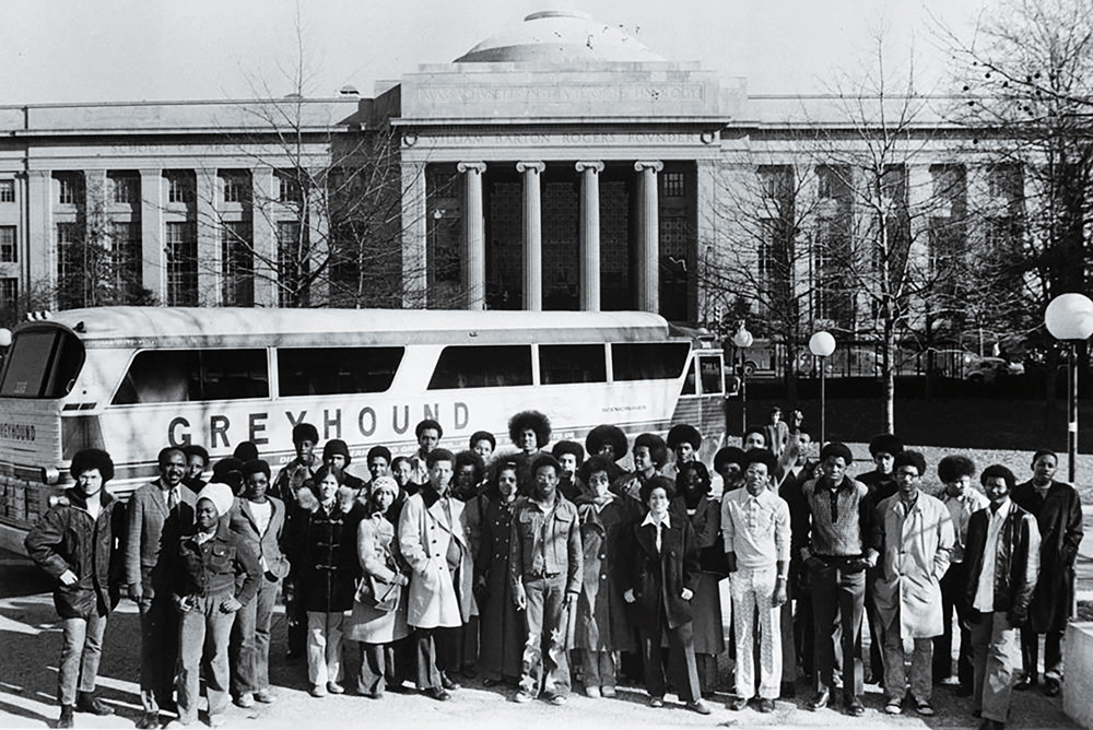 a photograph of members of the MIT Black Student Union with area high schoolers 