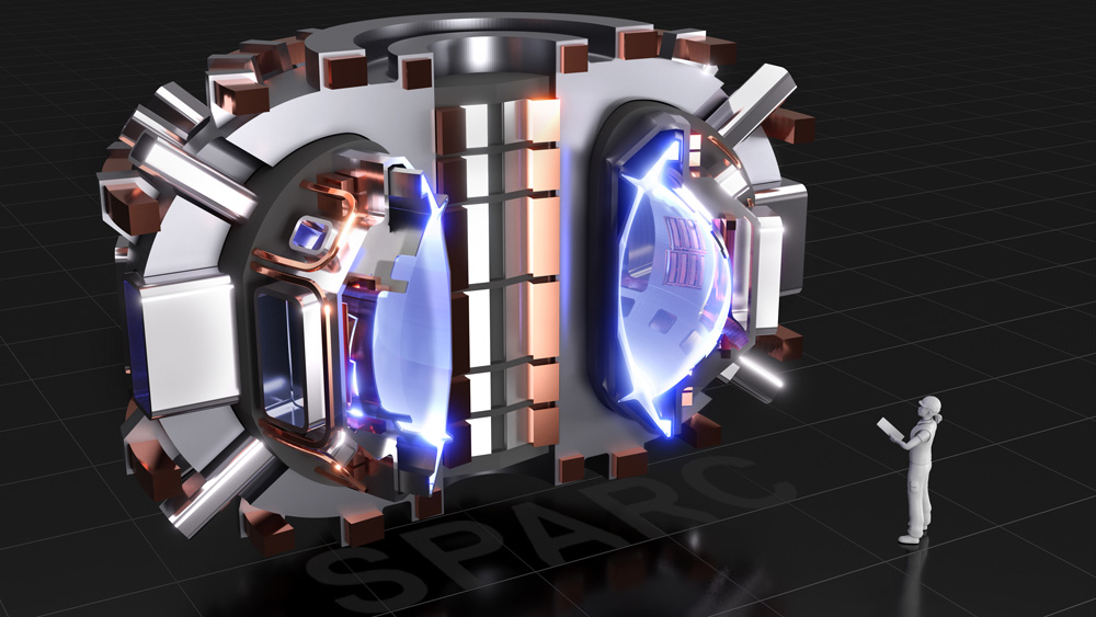Ilustration of a large fusion reactor with tiny person
