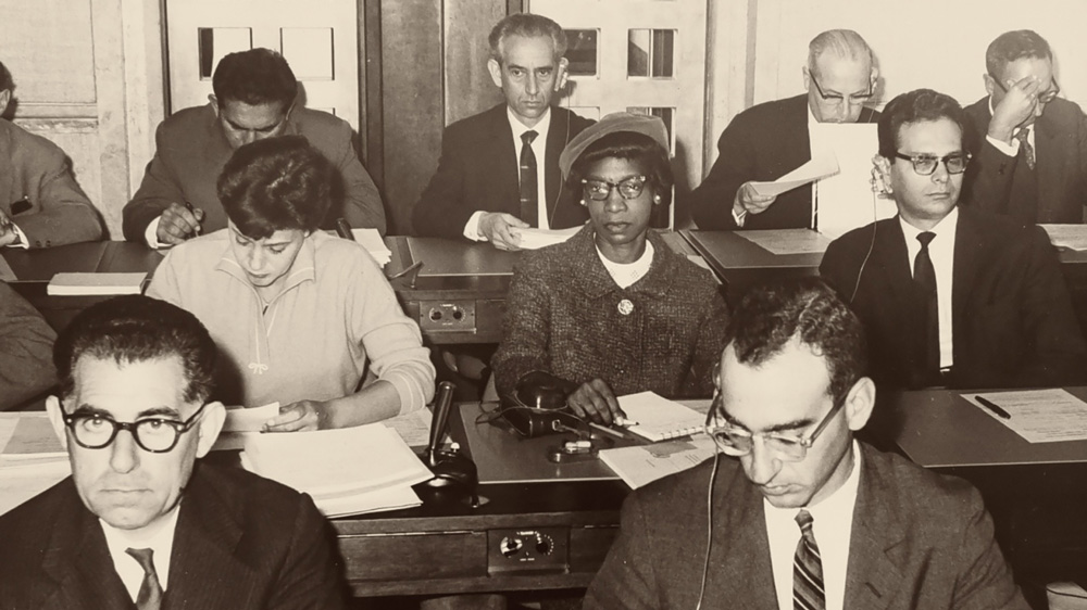 Phyllis Wallace (center) at the International Conference on Input-Output Techniques in Geneva, October 1961.