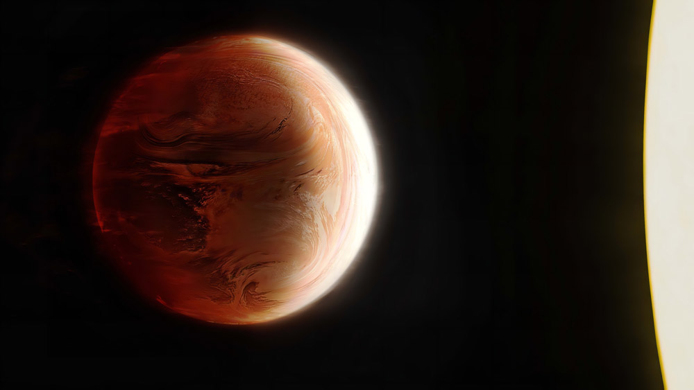 An artist's rendering of the dark side of an exoplanet as it orbits its sun