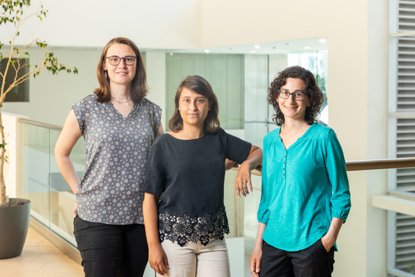 Gabrieli lab researchers Annie Cardinaux (left), Anila D’Mello (center), and Cindy Li (right)