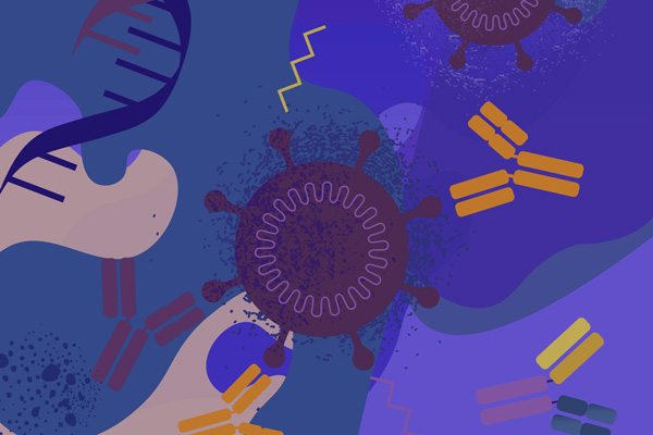 stock illustration of covid virus on blue background