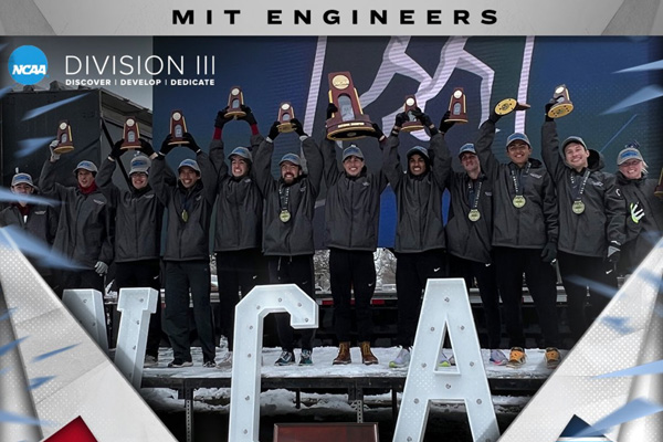 12 athletes hold individual trophies, and image says, "MIT Engineers, NCAA Division III."