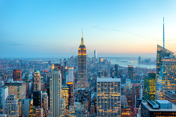 Manhattan as seen at dusk from the air