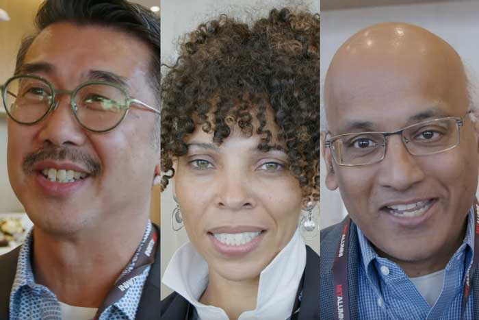 Video stills of 3 MIT alumni being interviewed