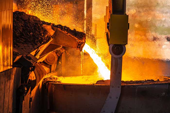 Glowing molten steel