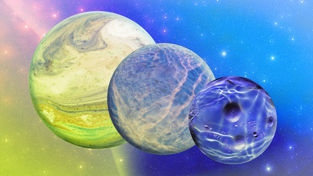 3 colorful, watery planets