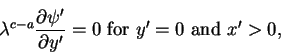 \begin{displaymath}\lambda^{c-a}\frac{\partial\psi'}{\partial y'} = 0 \mbox{ for } y' = 0 \mbox{ and } x' > 0,
\end{displaymath}