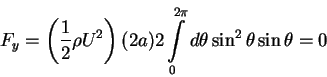 \begin{displaymath}F_y = \left( {\frac{1}{2}\rho U^2} \right)(2a)2\int\limits_0^{2\pi
} {d\theta \sin ^2\theta \sin \theta = 0} \notag
\end{displaymath}