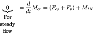 \begin{displaymath}\underbrace{0}_{\begin{array}{c}\mbox{\small {For}} \\
\mbo...
...
\frac{d}{dt}M_{cv} = \left( {F_{cs} + F_v } \right) + M_{IN}
\end{displaymath}