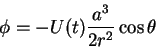 \begin{displaymath}\phi = - U(t)\frac{a^3}{2r^2}\cos \theta
\end{displaymath}