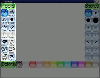 [Tools: Paint, Stamp, Lines, Shapes, Text, Magic, Undo, Redo,
      Eraser, New, Open, Save, Print, Quit]