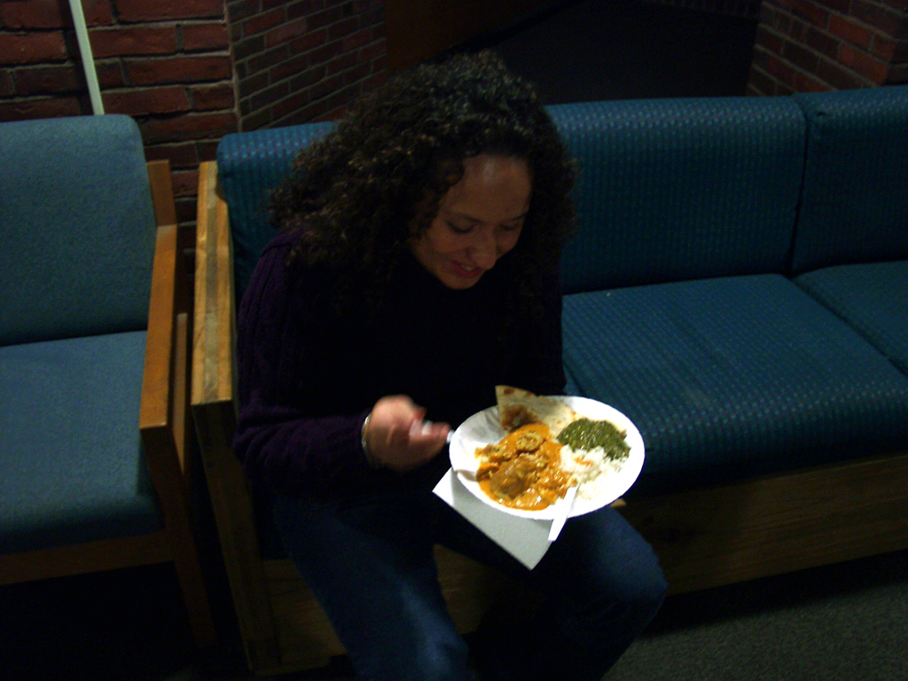 Heidi enjoying fine Indian food!
