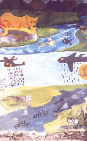 [Painted by children to show the effects of US-sponsored fumigation and defoliation campaigns in their countryside]
