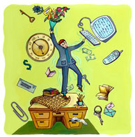 illustration of a support staff juggler