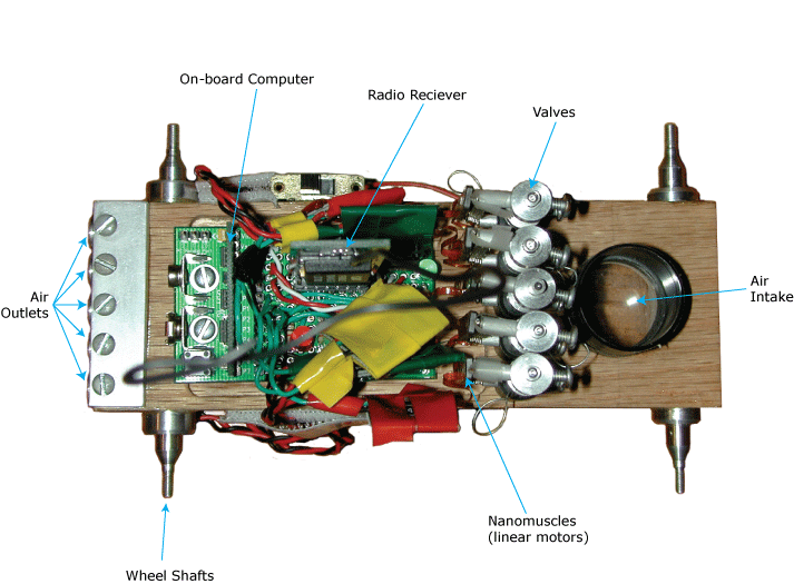 An annotated top view of the balloon car.
