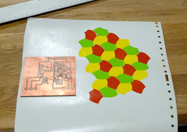 A PCB and tiling vinyl cut using Multifab.