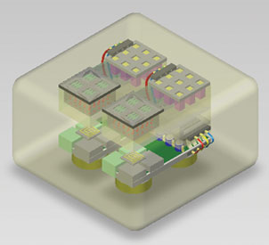 Close-up view of circuitry used in implanted sensor.