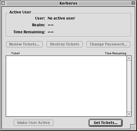Kerberos control panel dialog box illustration