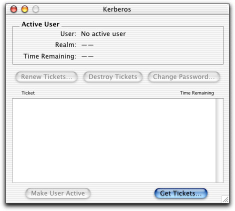 Kerberos application dialog box illustration