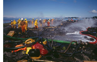cleaning an oil spill