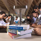 Students working in library