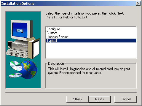 image of installation type selection screen