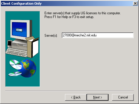 image of dialog for setting up client configuration license server