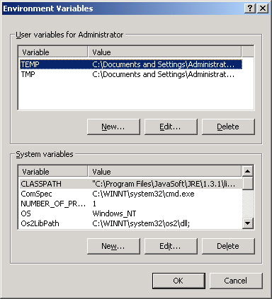 image of dialog for selecting the environment variable