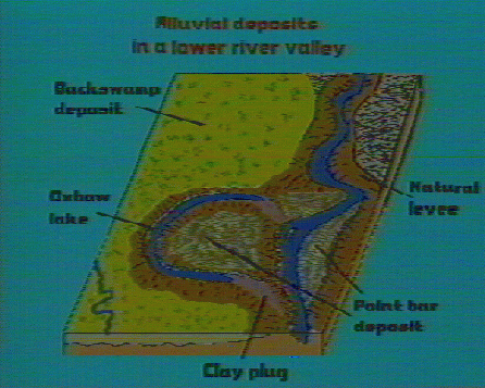 Alluvial deposits in lower river valley