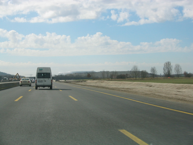 On the autobahn, approaching the new Munich soccer stadium